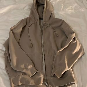 Brandy Melville Oversized Zip Up Hoodie Tan